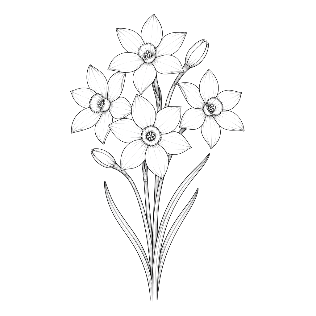 A narcissus cluster with paper-white petals