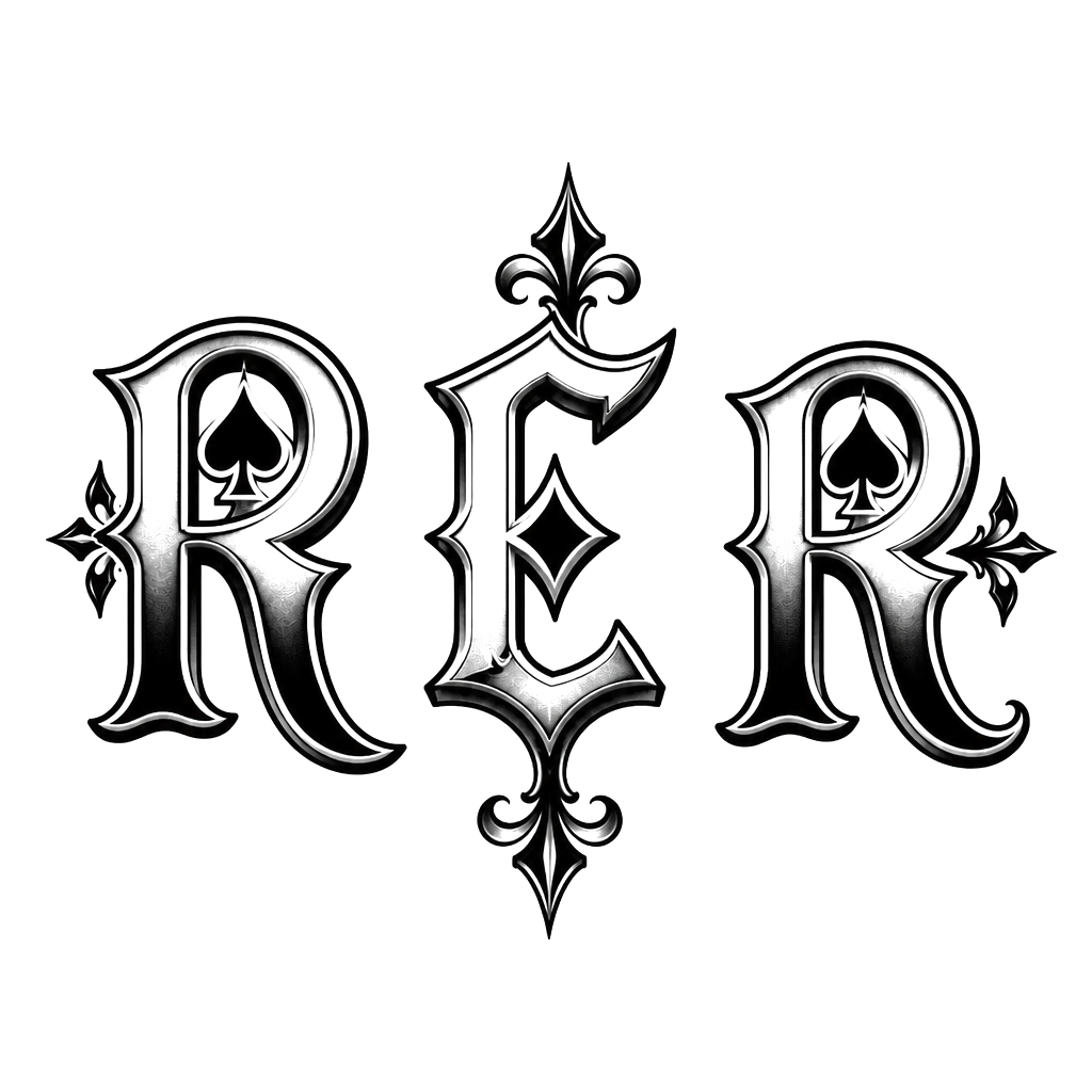 Lettering RE R in poker deck of cards theme font