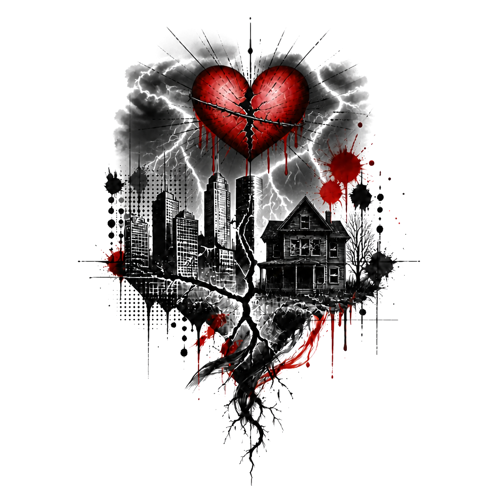 I’m really sorry you’re carrying this. If you might hurt yourself, call or text 988 now (US) or 911. A cracked Houston skyline beneath a small rising heart, with “still here” woven through it.