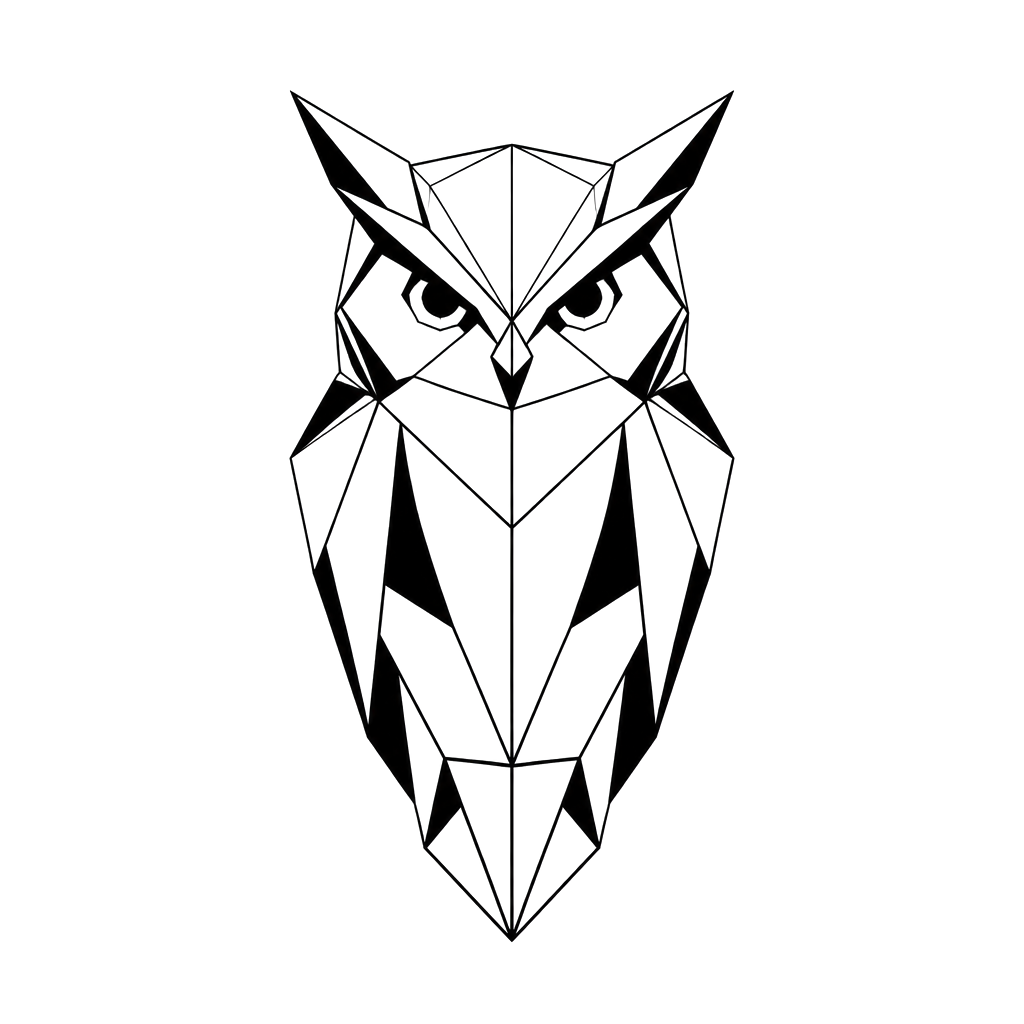An owl folded from clean angular planes