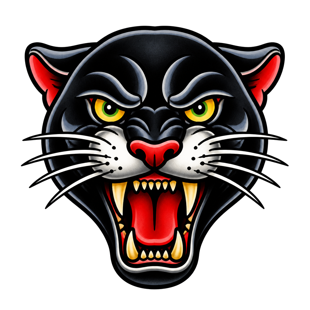 A panther head with heavy black outlines