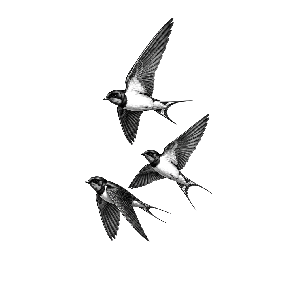 Microrealism swallow birds flying