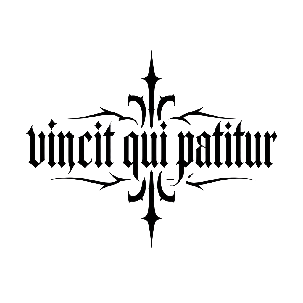 The words "vincit qui patitur" in blackletter