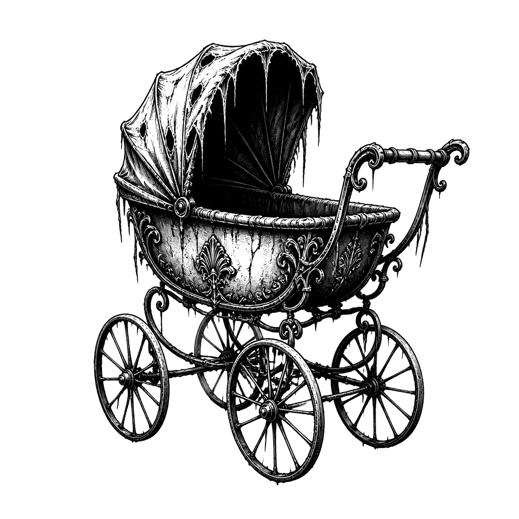 An antique pram rolling by itself