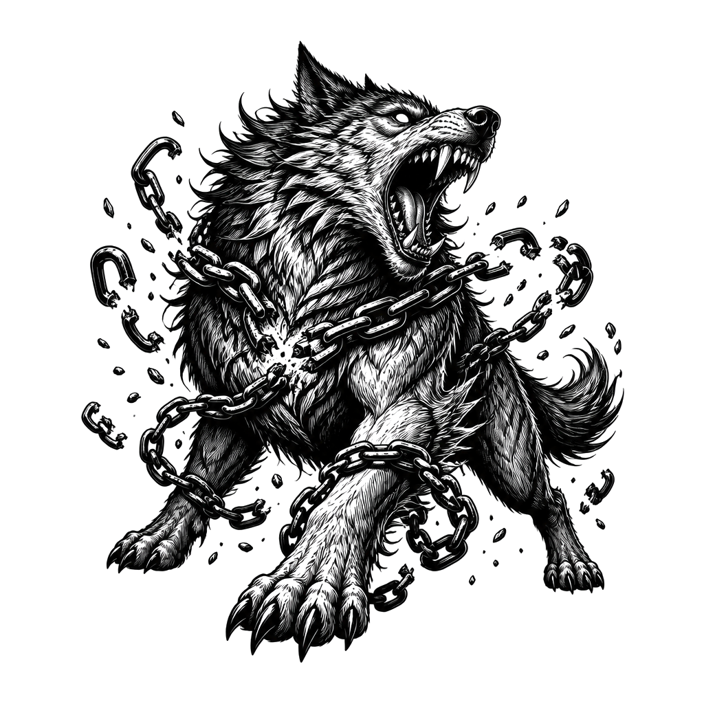 Fenrir the great wolf snapping its chains