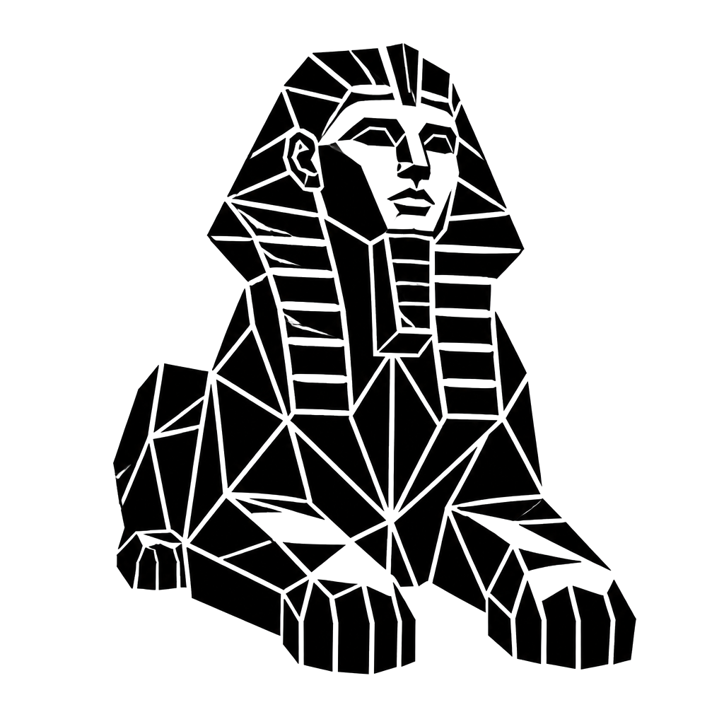 A sphinx cut from solid black polygons