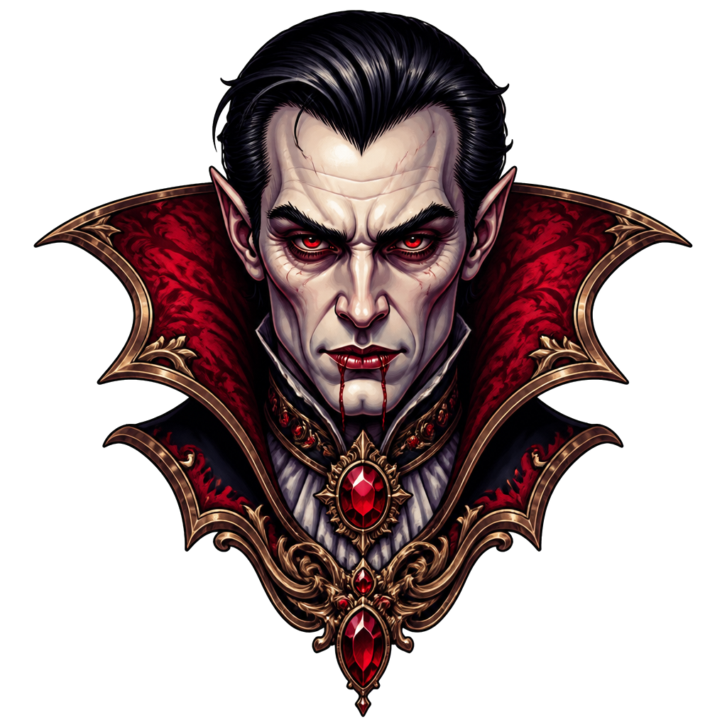 A vampire portrait with a high jeweled collar
