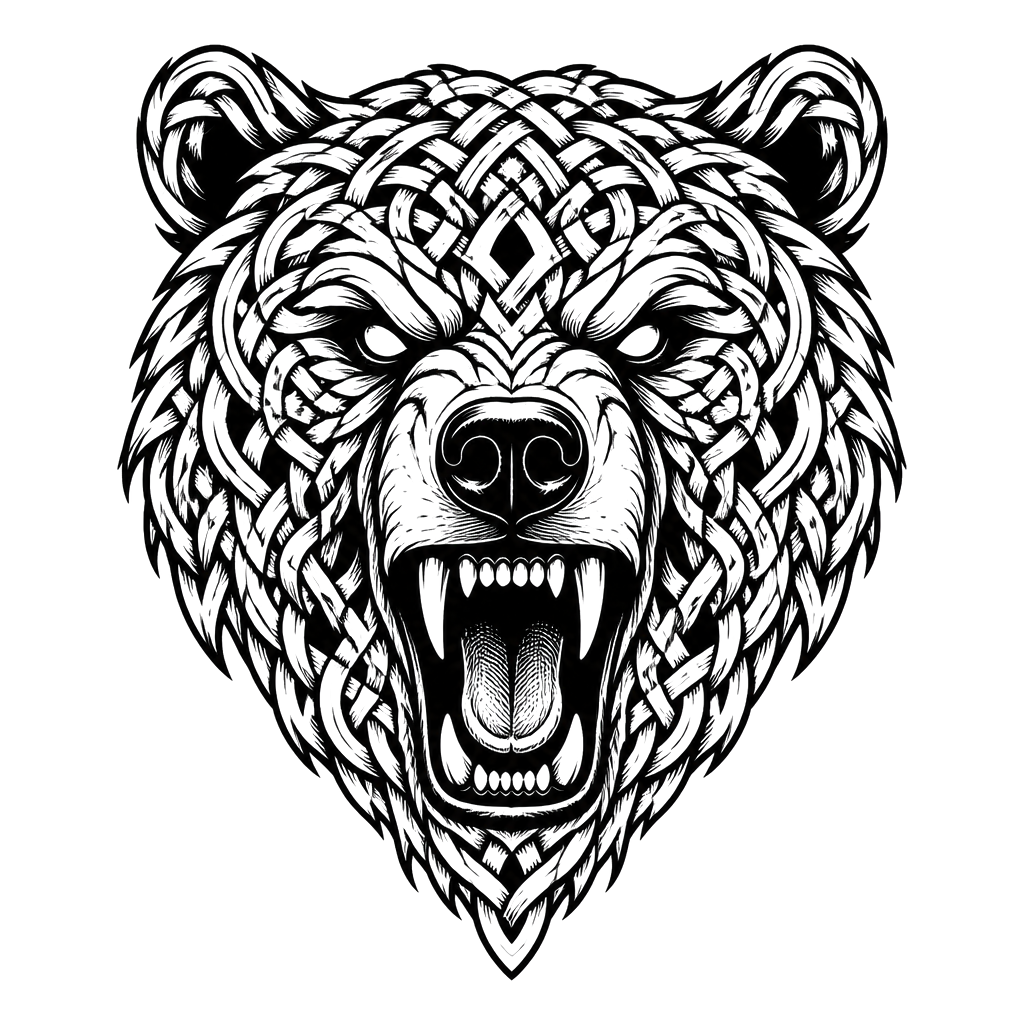 A berserker bear head with knotwork fur