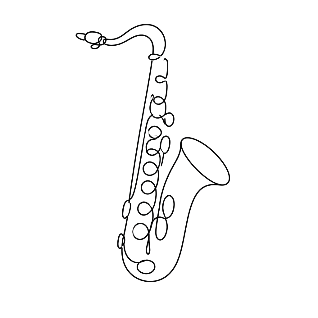 A saxophone drawn in one looping line
