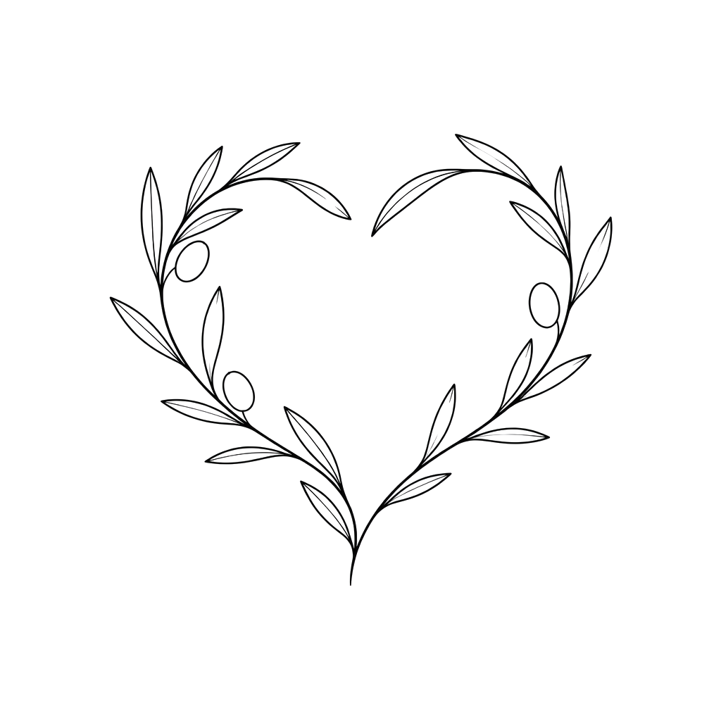 An olive branch curving into a heart