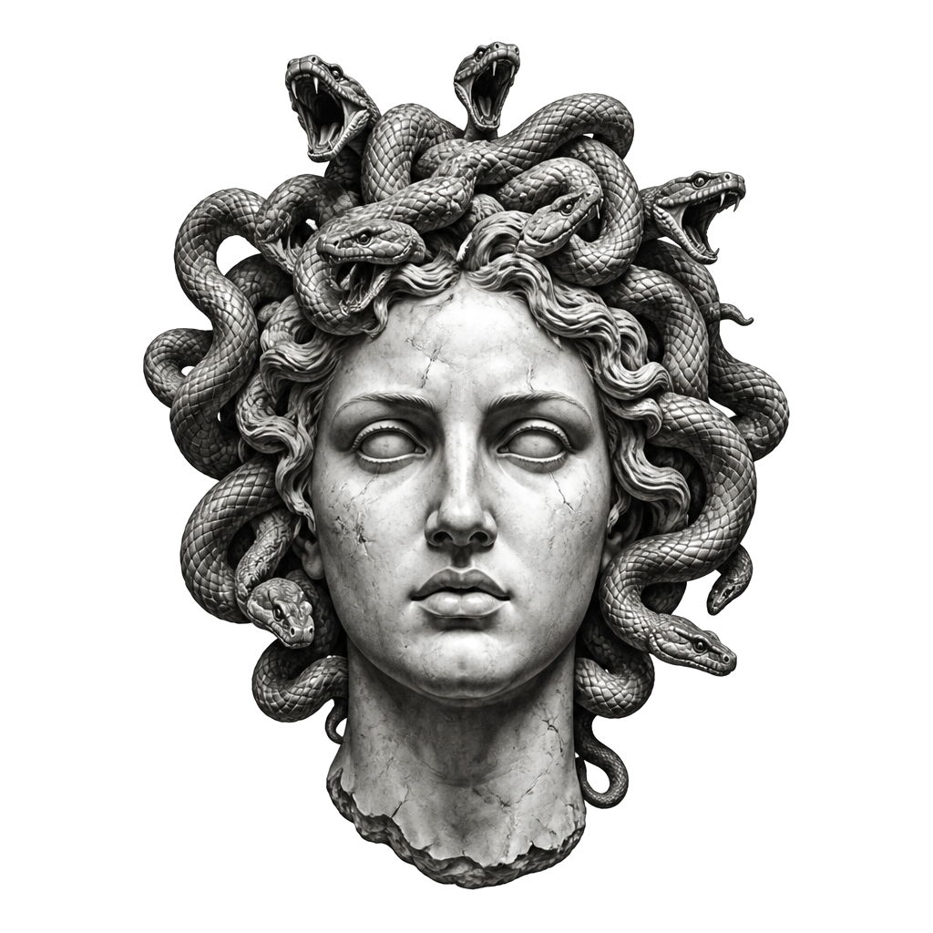 Medusa's marble head with snakes for hair