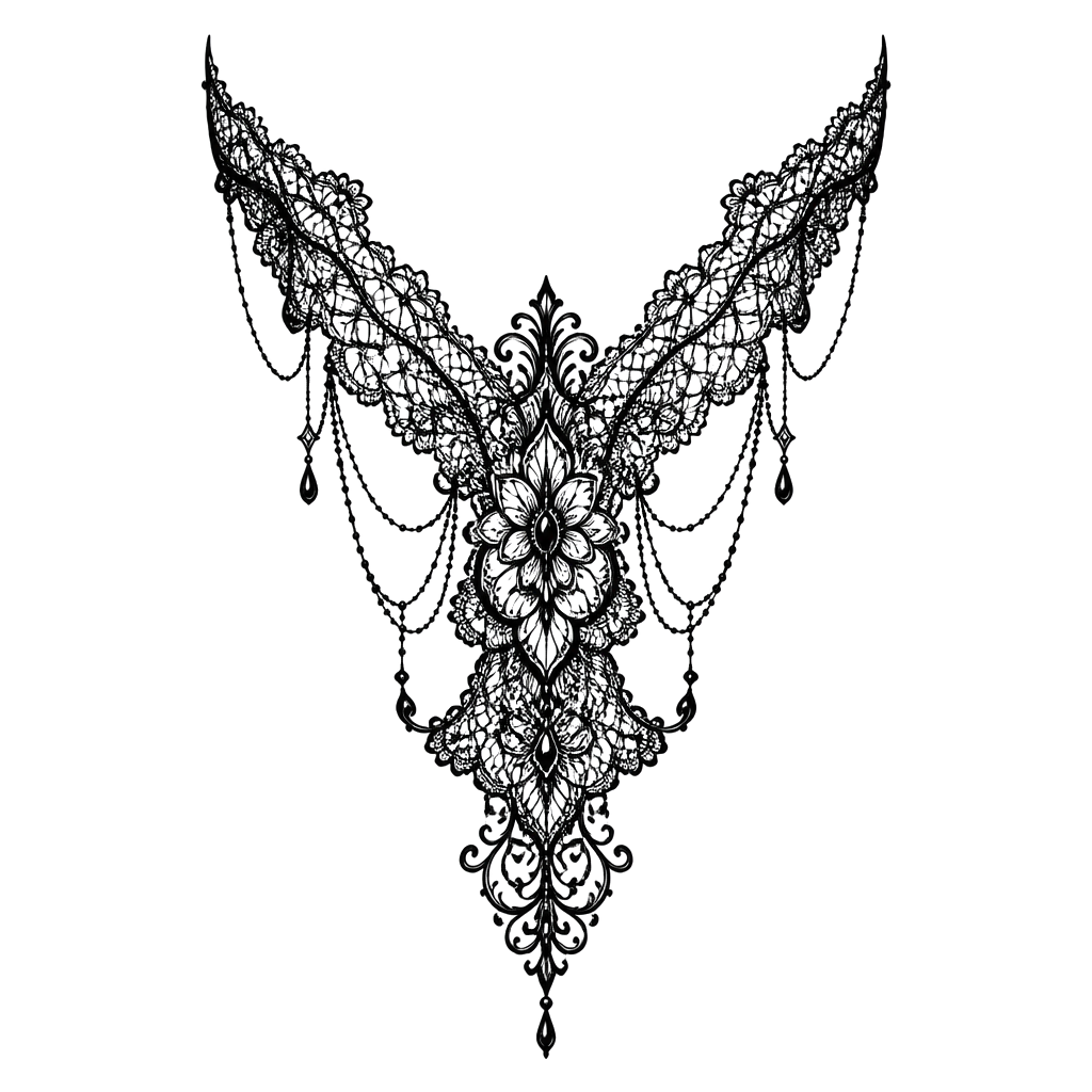 A sternum piece draped in lace
