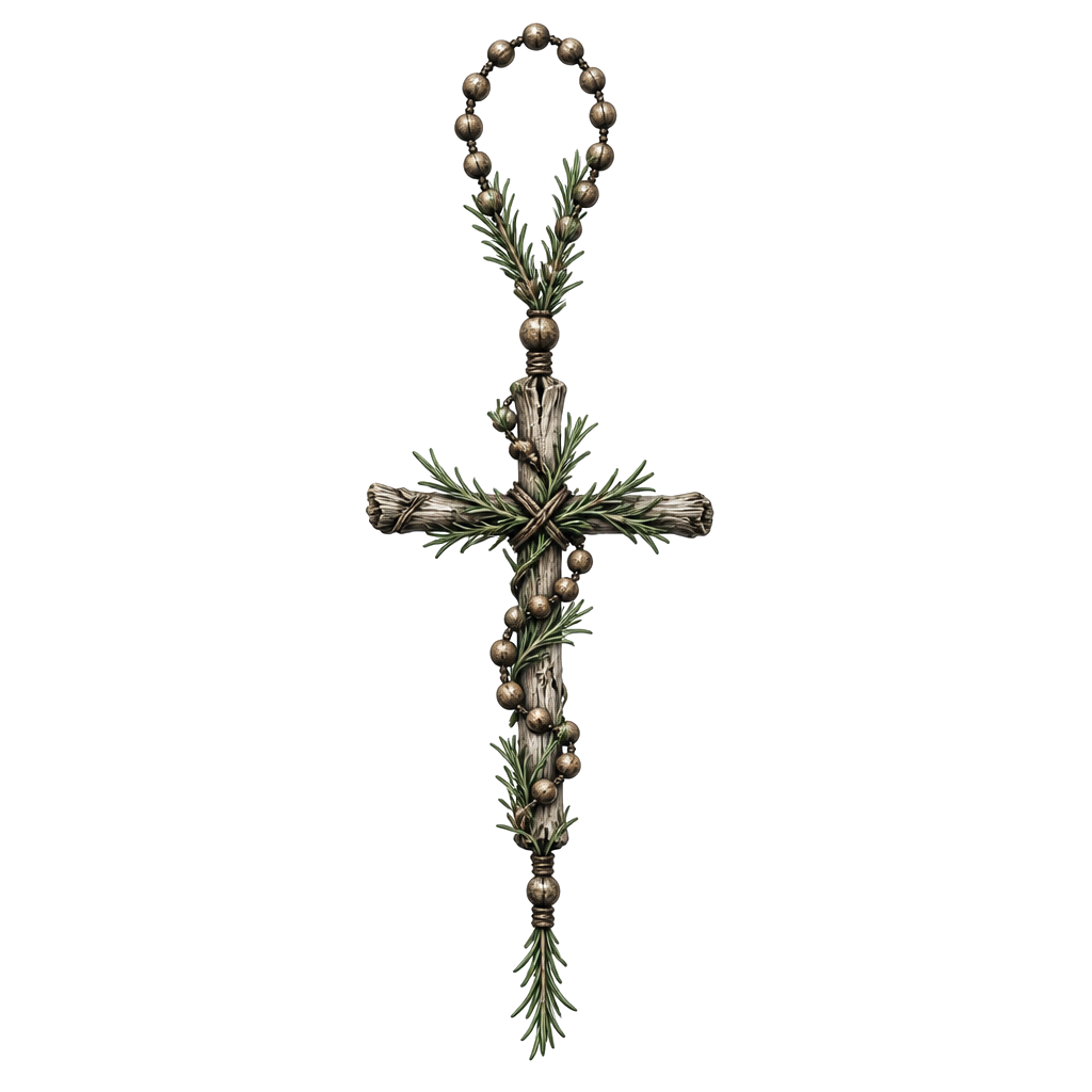 Unique cross with rosemary beads