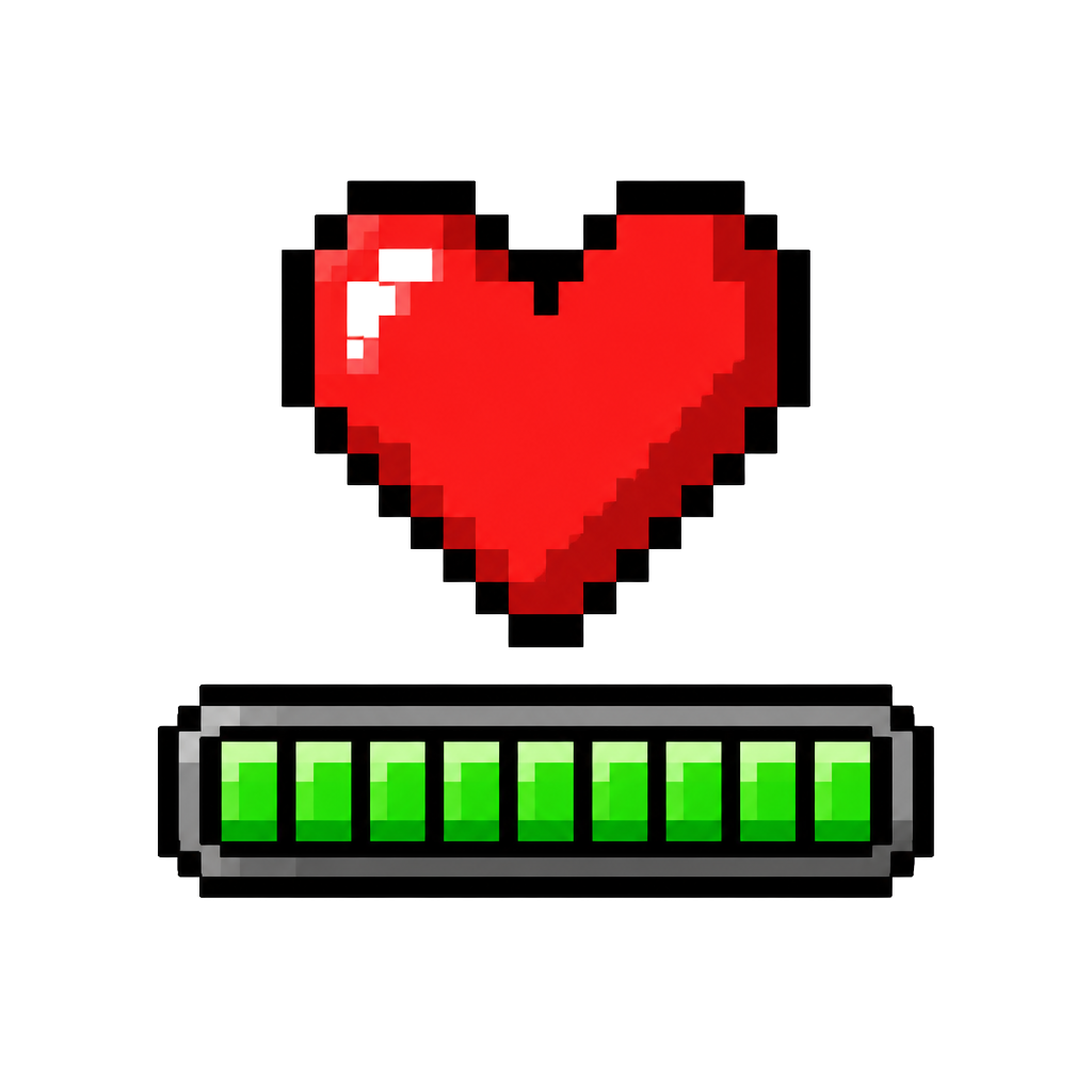 An 8-bit heart floating above a health bar