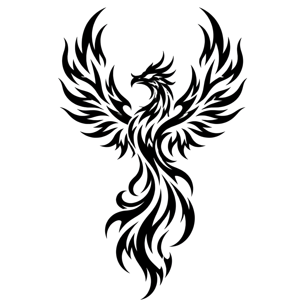 A tribal phoenix with sweeping black flames