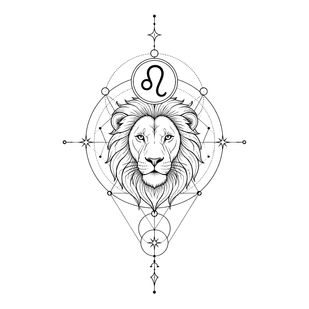 Leo zodiac sign and symbol blackwork tattoo sacred geometry horoscope