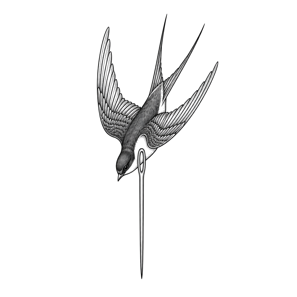 A swallow diving through a needle's eye