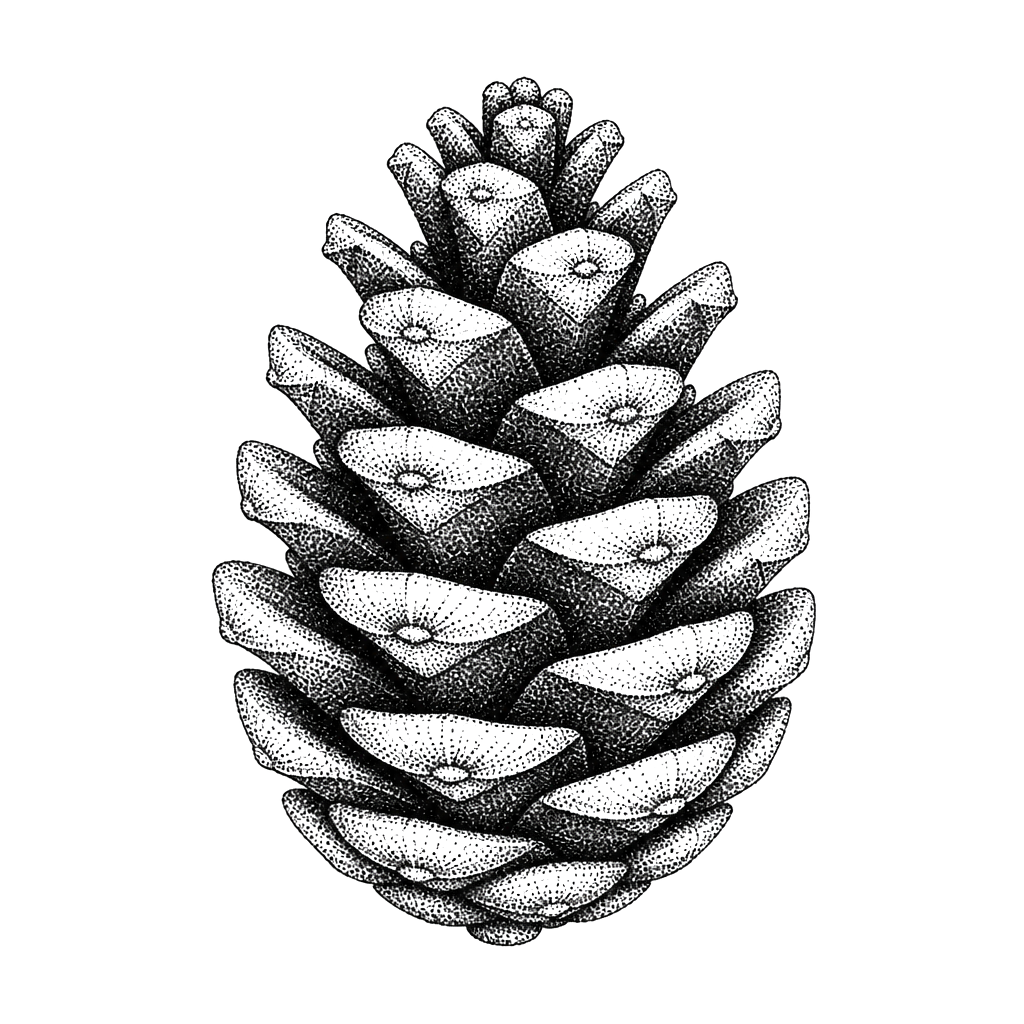 A pinecone shaded dot by dot
