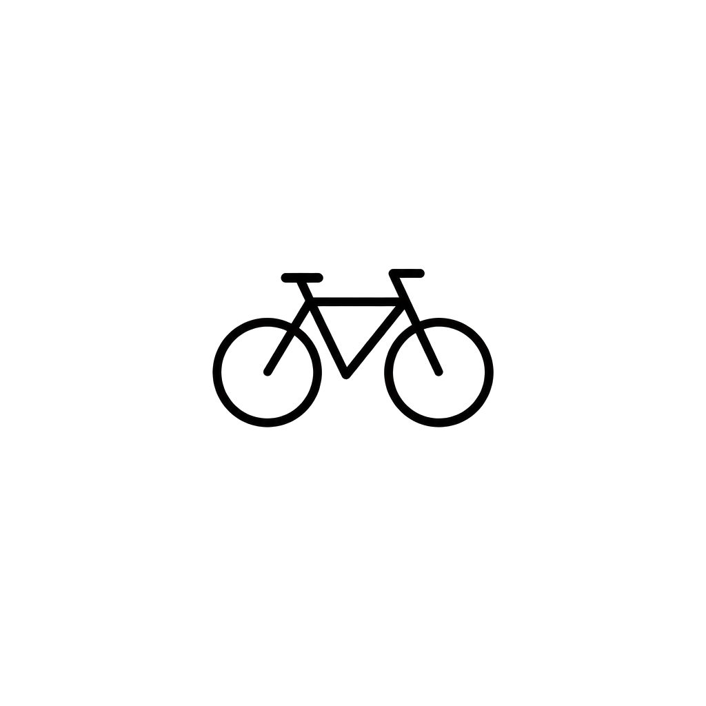 A tiny bicycle drawn with two circles and a line