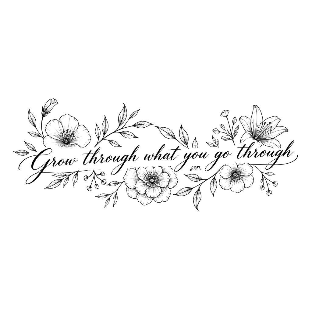 “Grow through what you go through” in one sentence with flowers along forearm
