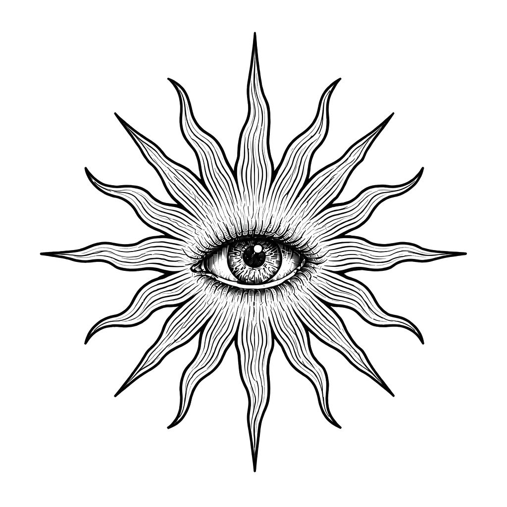 Soleil en dessin avec un œil au milieu