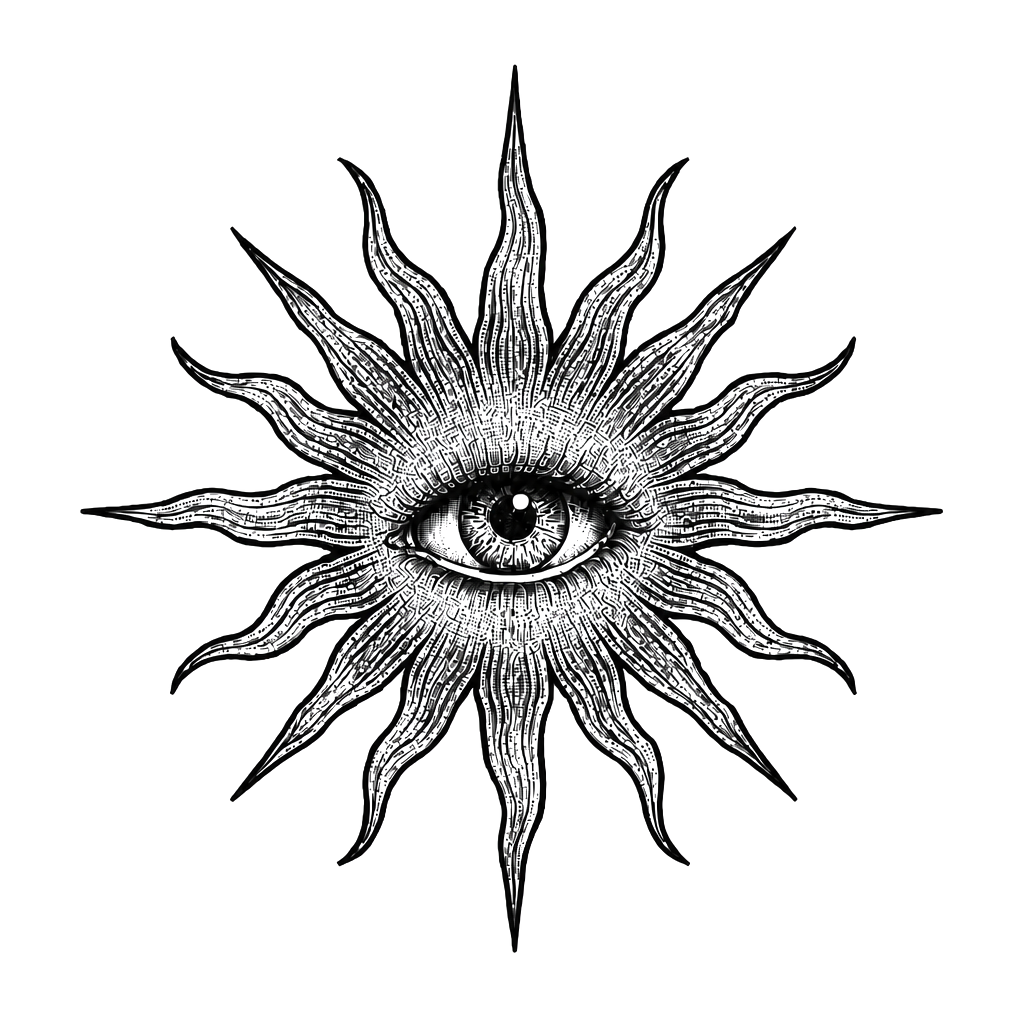 Soleil en dessin avec un œil au milieu