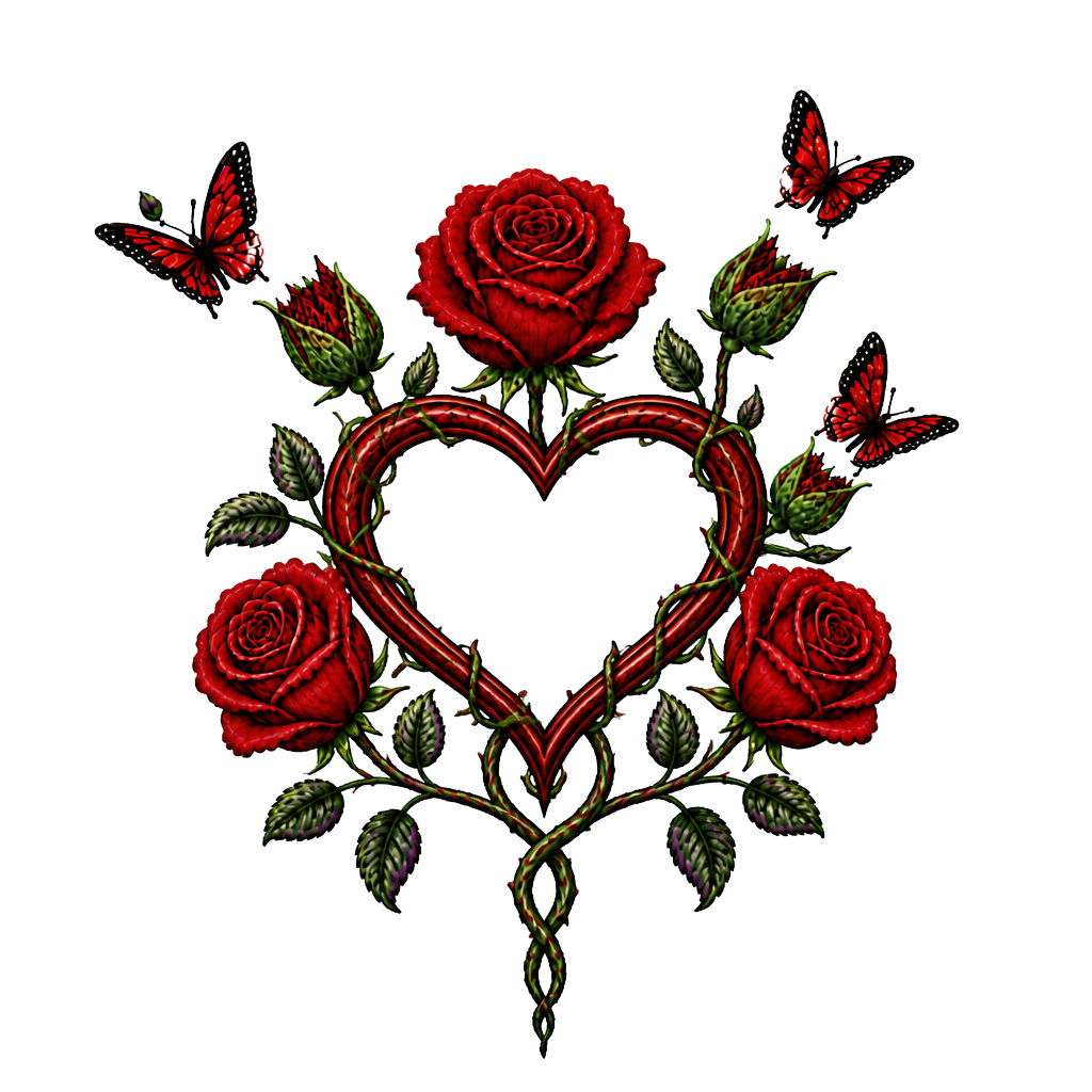 1 rote Rose, 1 geschlossene Rose wo ein Schmetterling entsteht,2 geschlossene Rosen an einen Strang wo aus den geschlossenen Rosen Schmetterlinge entstehen, 1 lila Rose und 1 rote Rose. Alles zusammen mit den Namen Fabian und Dèsirèe verbunden