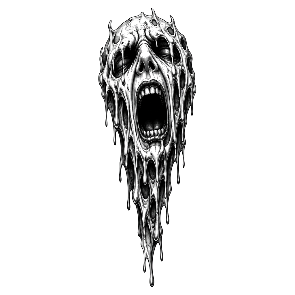 A screaming face melting down the arm