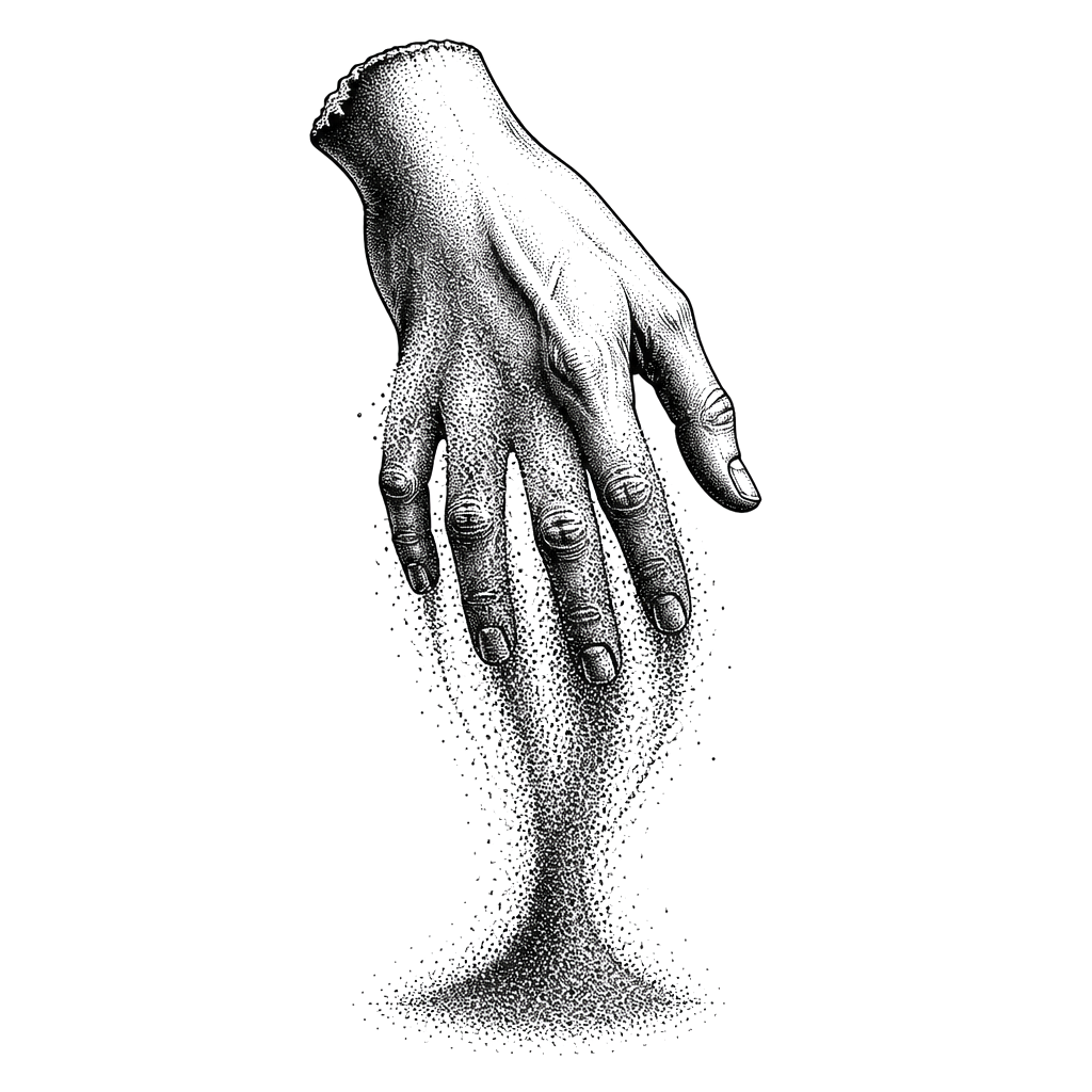 A hand pouring itself out as sand