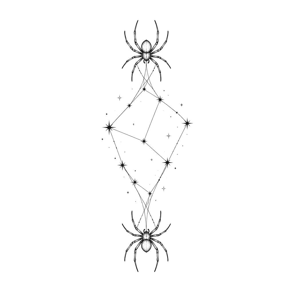 Two spiders whose silk threads join into a constellation
