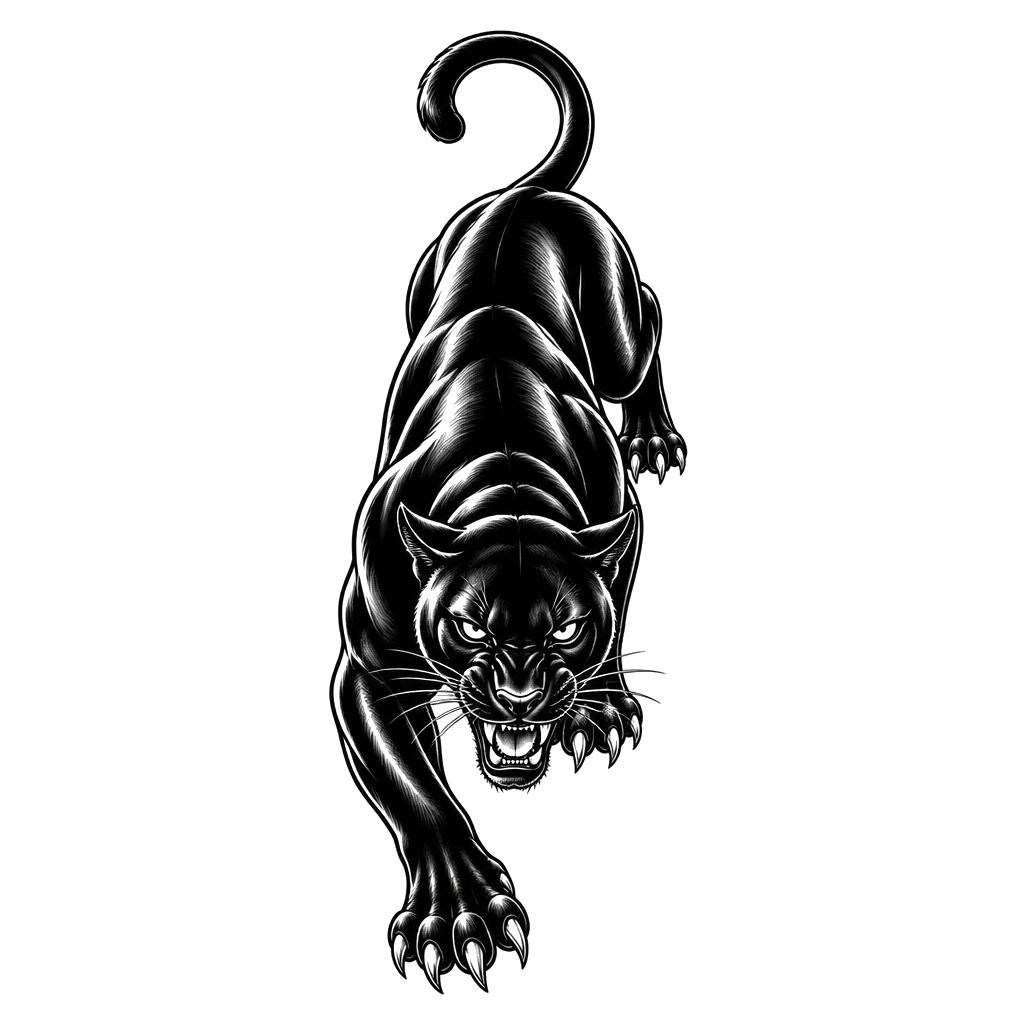 A panther crawling down the thigh with its claws out