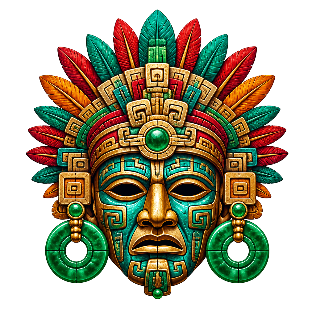 A god mask with heavy jade earrings