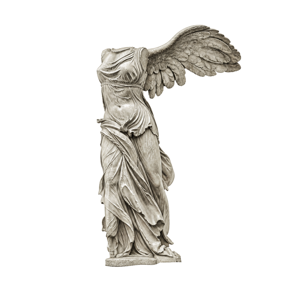Microrealism Nike of samothrace with only the left wing