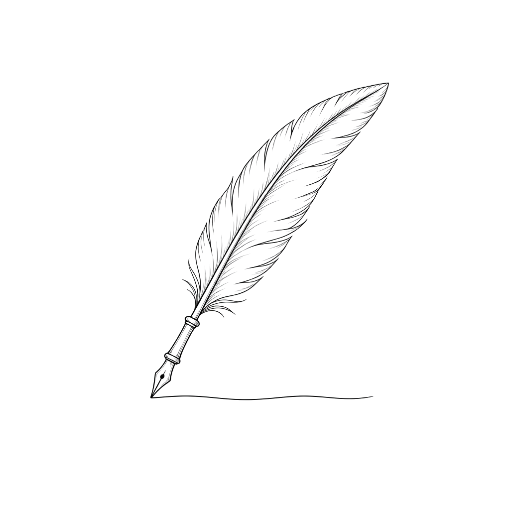 A quill pen resting on an unwritten line