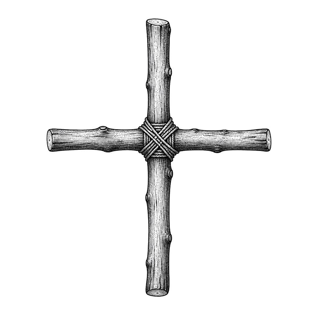 A rowan cross bound at its center with thread