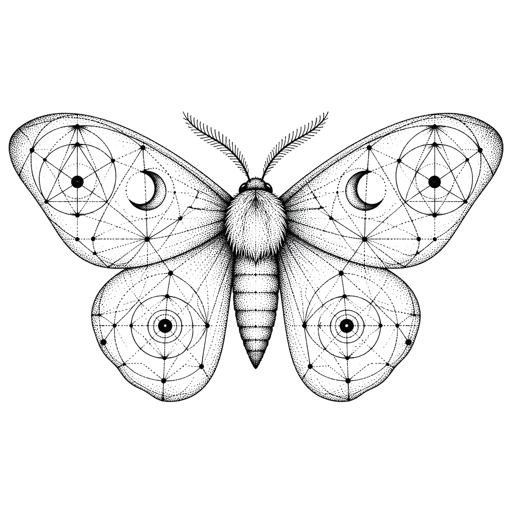 A stippled moth with sacred geometry wings