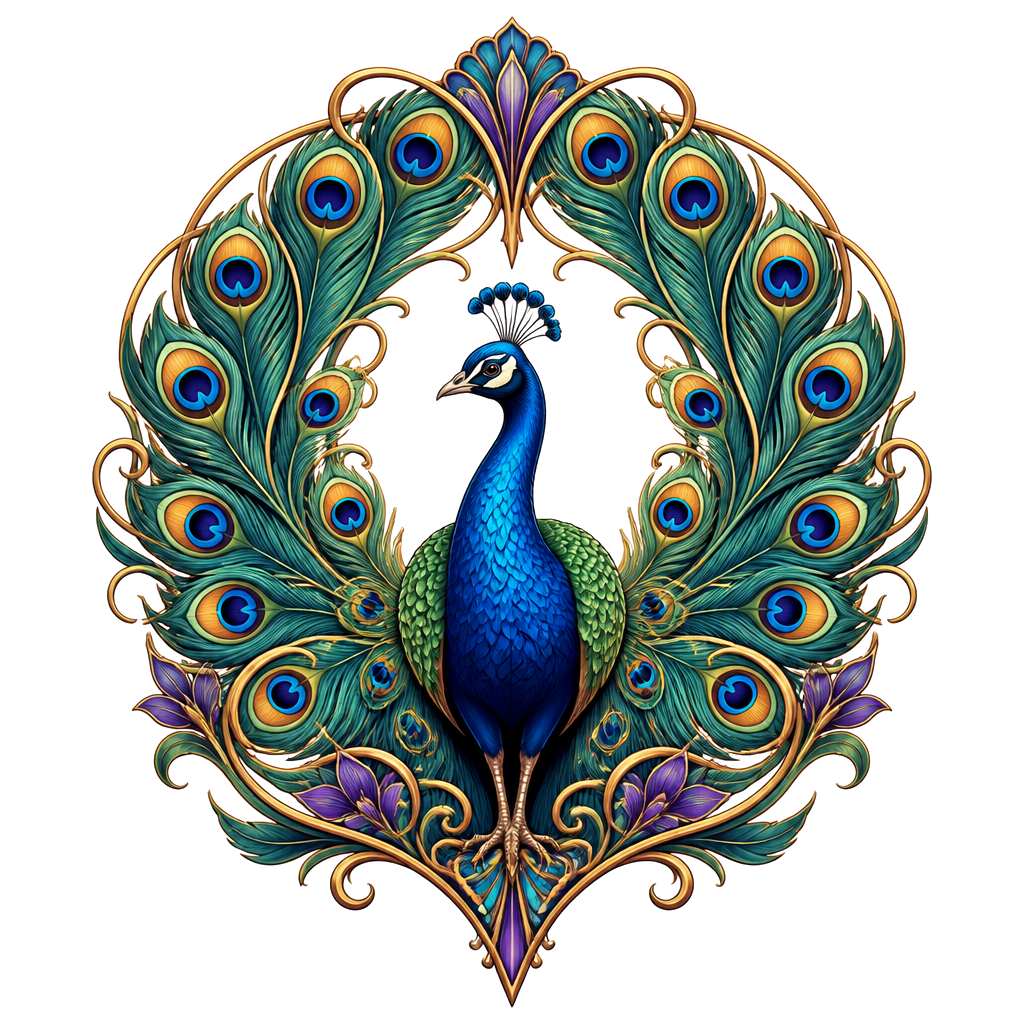 A peacock spreading its tail into an arch