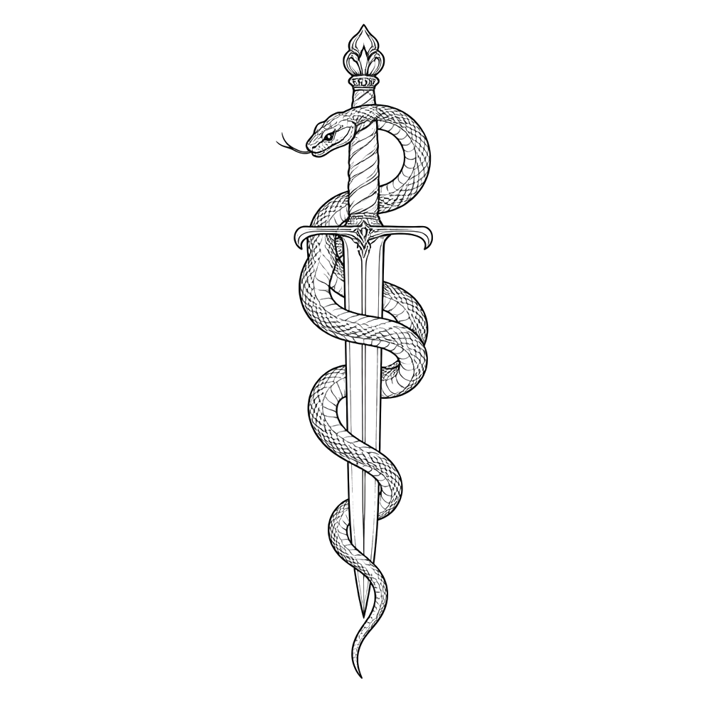 A serpent coiled around a slender dagger