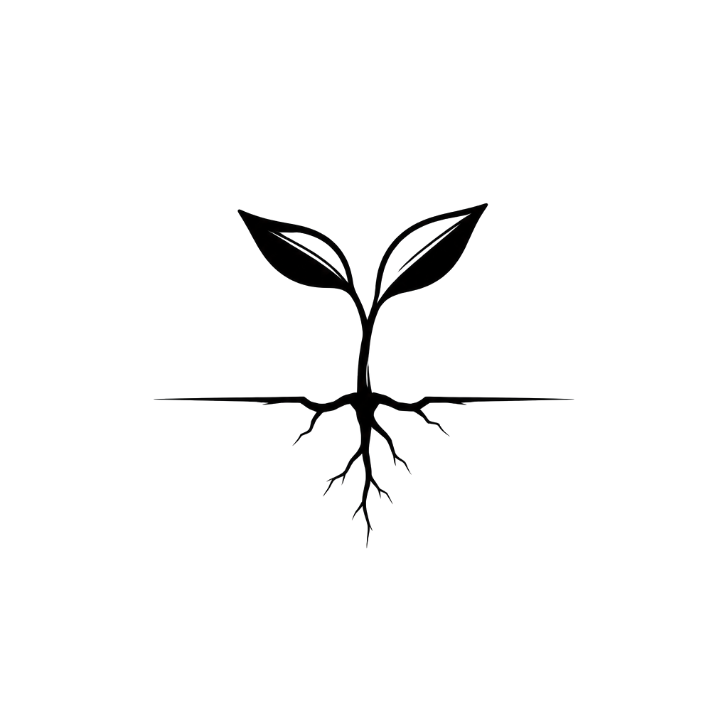 A seedling with two leaves breaking through a line