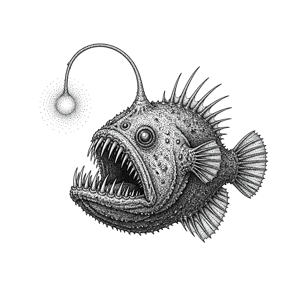 An anglerfish luring with a single dotted light