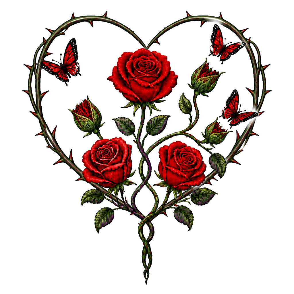 1 rote Rose, 1 geschlossene Rose wo ein Schmetterling entsteht,2 geschlossene Rosen an einen Strang wo aus den geschlossenen Rosen Schmetterlinge entstehen, 1 lila Rose und 1 rote Rose. Alles zusammen mit den Namen Fabian und Dèsirèe verbunden