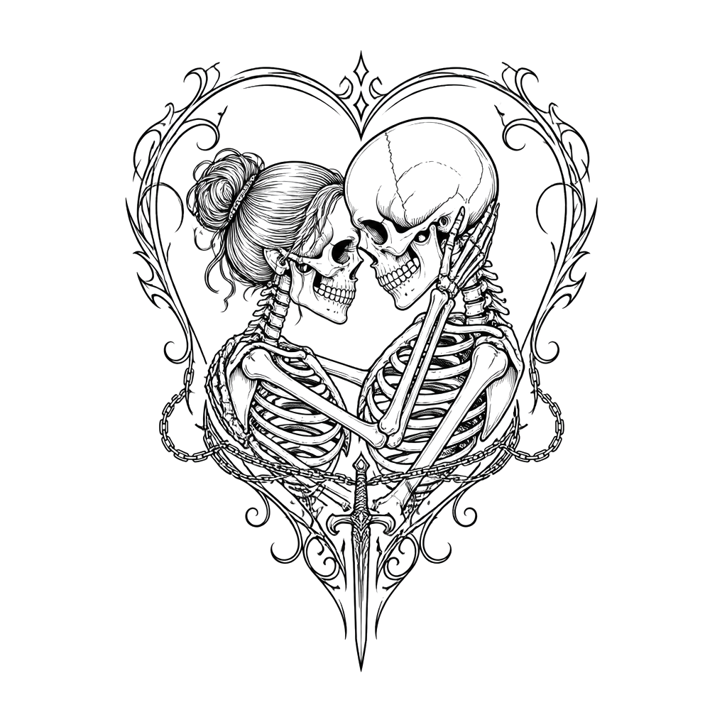 Like ride or die with names Reni & Nathan incorporated. No roses the now in hair. With skulls