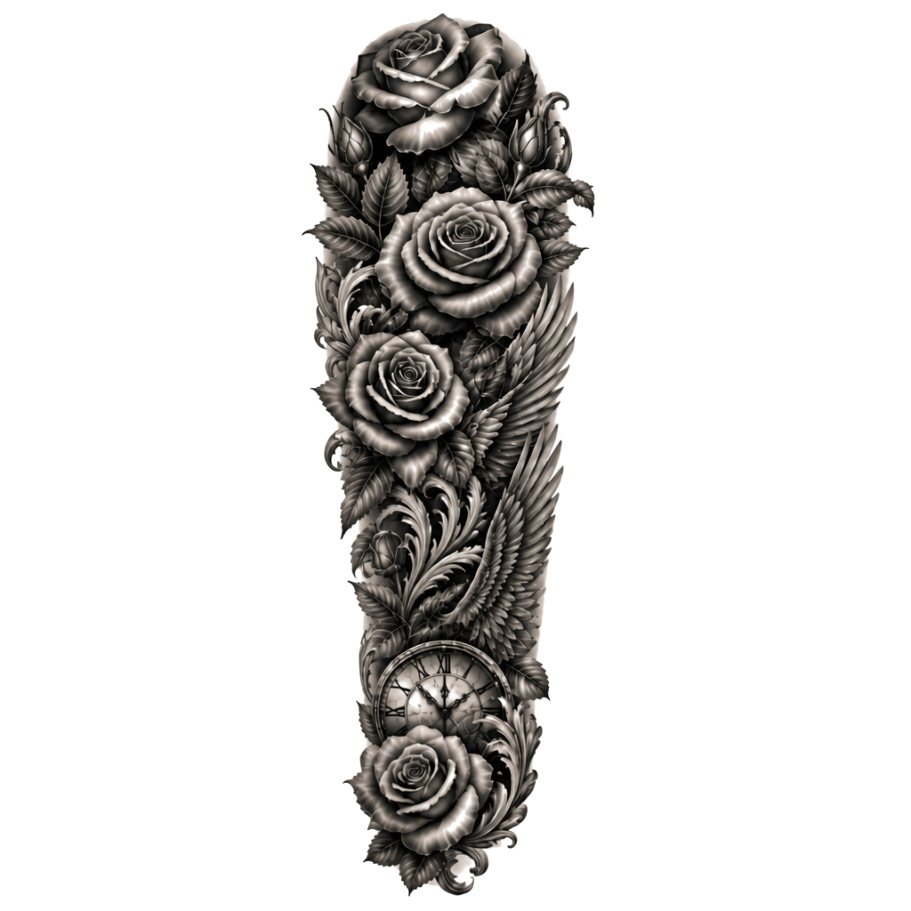 Ich will ein sleeve tattoo und da sollen auf jeden Fall Rosen drauf sein und dem Rest kannst du dir selbst aussuchen