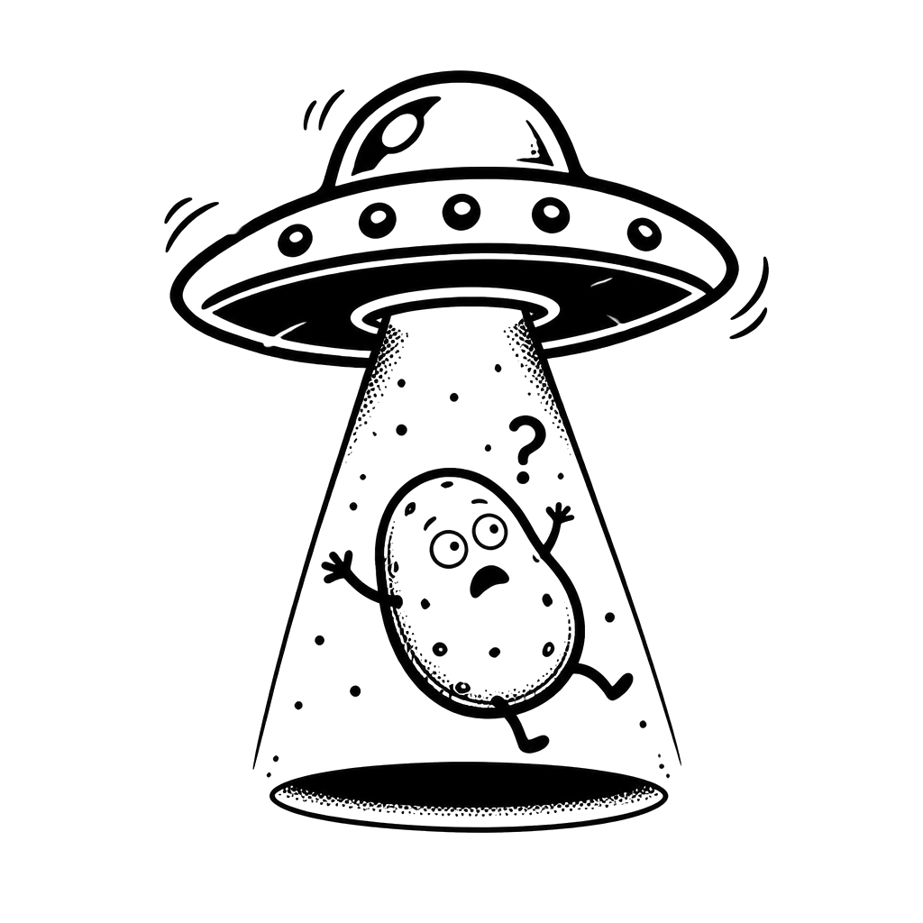 A wobbly UFO abducting a confused potato