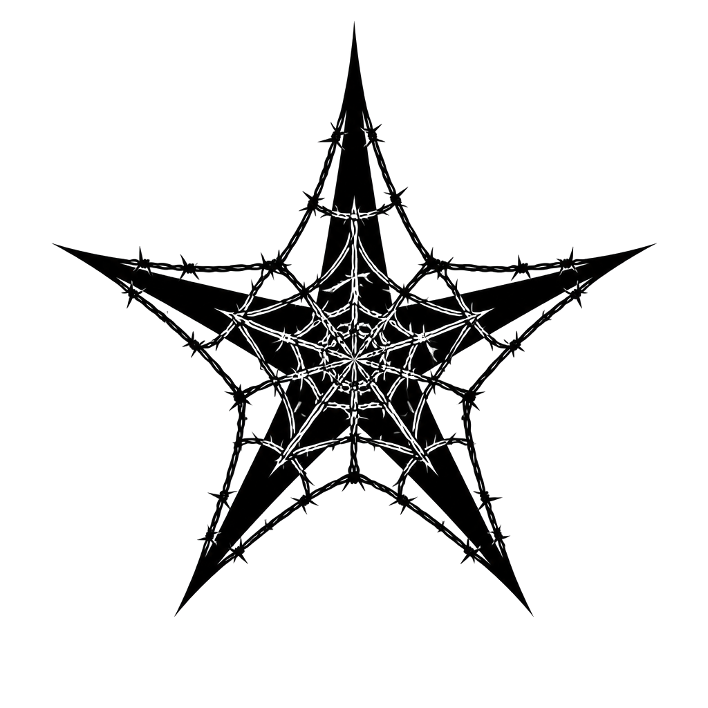 A barbed web spun over a black star
