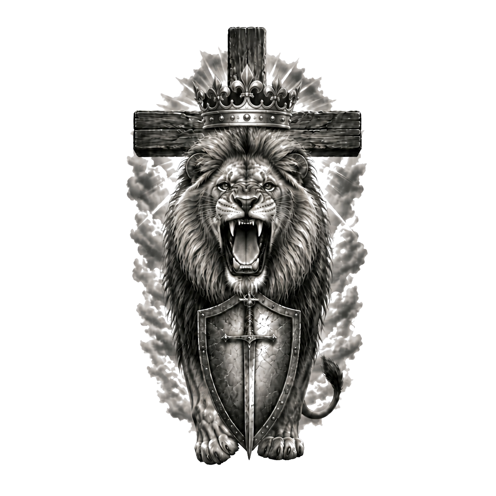 A lion with cross with Isaiah 54:17