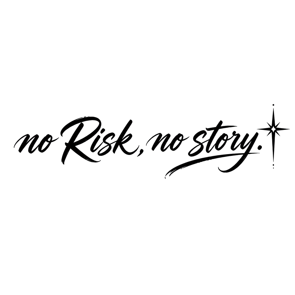 Ein Satz „no Risk, no story.“
Mit einen kleinen Ministern oben rechts neben den y länglich