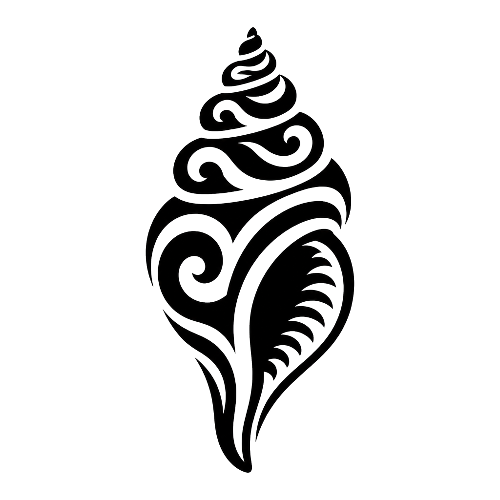A conch shell spiraling in bold black bands