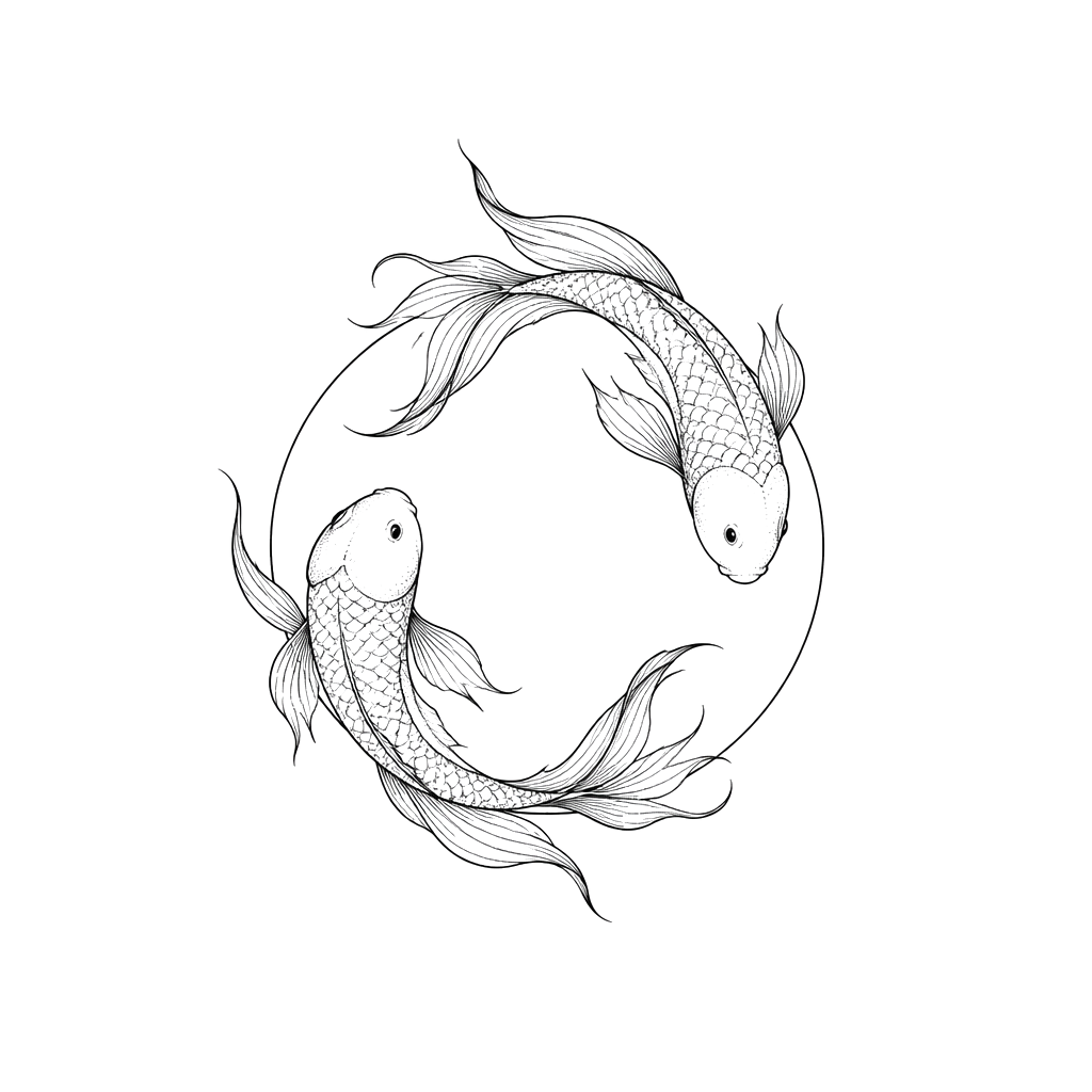 The Pisces zodiac fish circling a thin ring