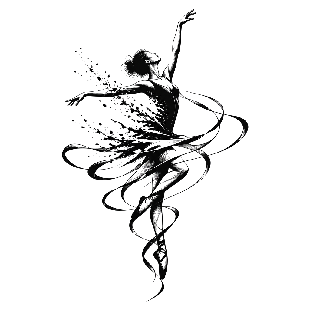 A dancer mid-spin dissolving into ribbons